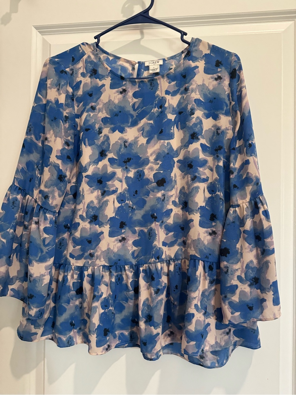 J. Crew Blue and Cream Floral Blouse
